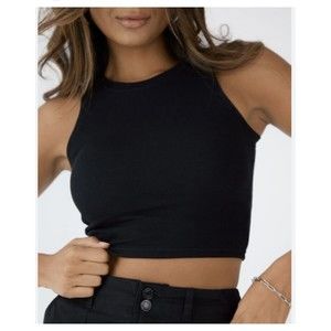 Klassy Network Racer Back Brami Crop Top Black Ribbed Women’s Size XL Tank